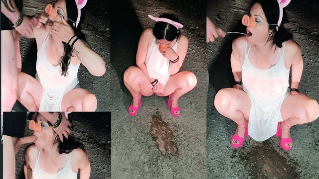 Best hot milf humiliated outdoor with piss and cum PIG play