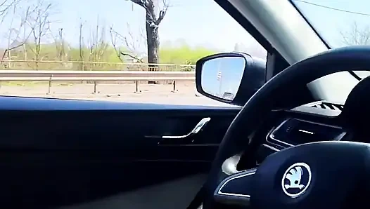 Almost caught! He jerks off in traffic in front of me, I love watching. Big cumshot! Part 1