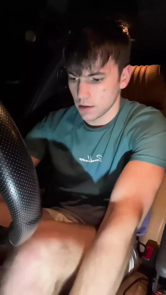 Twink Boy Jerks His Young Cock and Cums in the Car