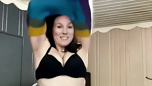 My 55f lesbian roommate got a surprise video of me bouncing my big tits in many sweaters then fucking myself hard for her