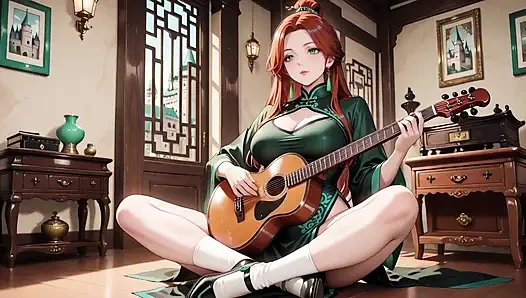 Kızıl saçlı ve zümrüt qipao! Doğu avlusunda tembel baştan çıkarma.