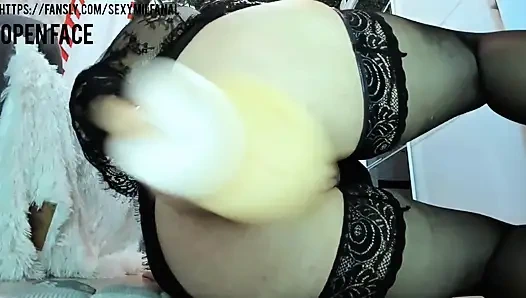 Stepmom fucks her ass with a huge dildo