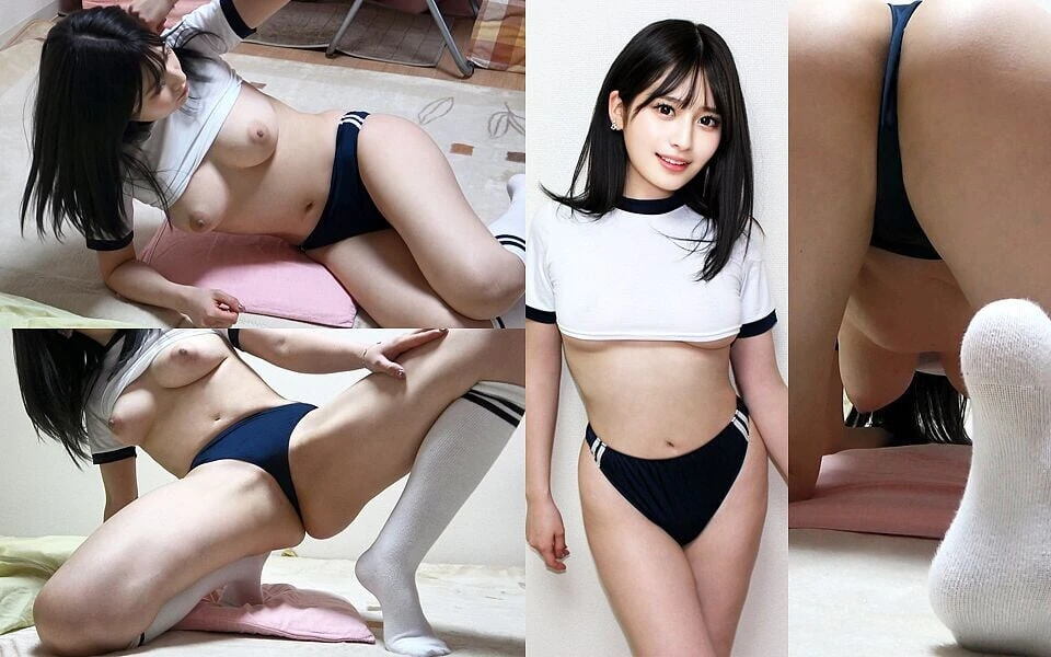 Roupas de academia com fio dental, exercício, garota fofa no apartamento das meninas no Japão com peitos se destacam e Bloomers Wedgie