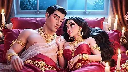 Erotik çizgi film çift - tutkulu öpüşme ve mum ışığında romantik ön sevişme