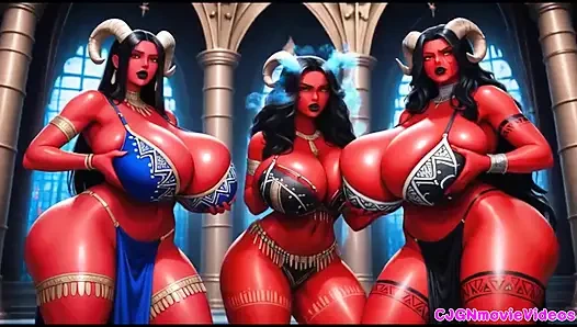 İblis kraliçesi kölelerini cezalandırıyor, ai animasyonu