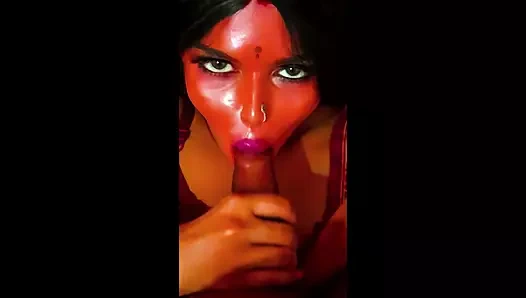 Ateşli kayınbiraderi Priyanka kayınbiraderi ile sakso çekiyor ve yüzüne boşaltıyor