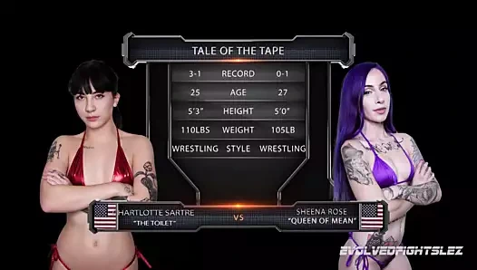 Sheena gül battles charlotte sartre içinde lezbiyen güreş