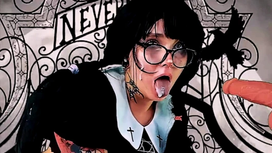 Çarşamba Addams tutkuyla emiyor ve fışkırtıyor.