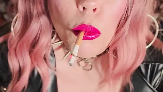 Hot Wife Tina Snua Goes Braless Under A Leather Jacket & Smokes A Cigarette - Snap Inhales OMI OME Drifting Smoke Rings