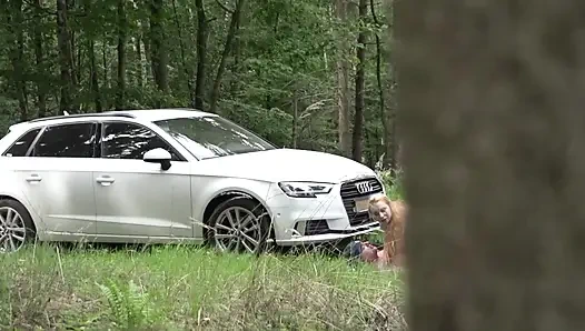 Büyük memeli çarpıcı sarışın açık havada sert sikiliyor