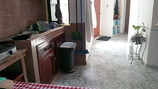 Mom in the kitchen in bralett