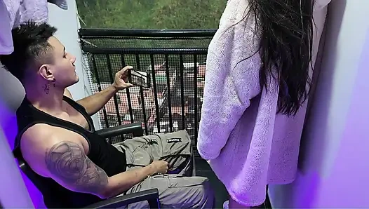 Hardcore sex on the balcony while neighbors watch us