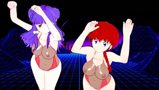 Ranma ve şampuan dansı, büyük memeli ve götlü sulu vücutlar