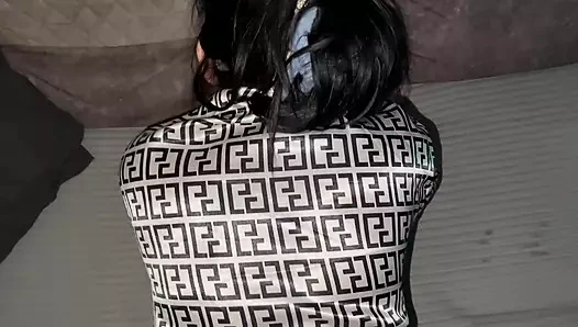 Fucking stepmom in a bathrobe with red nails while my stepdad is not at home!