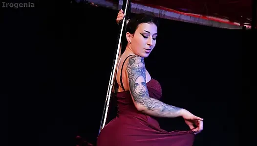 The pole dancer shows off
