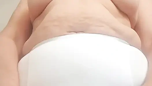 Mature stepmother showing her large panties to stepson on camera