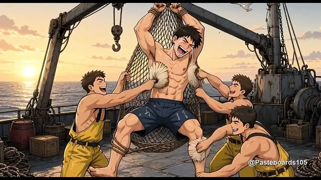 Balıkçı Ağına Asılmış, Parmaklar Kaburgalarında ve Çıplak Ayakları (2D Anime)