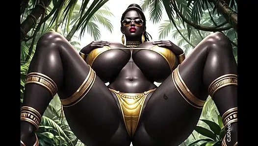 Afrikalı kadın ormanda müzik eşliğinde seksi poz veriyor (ai animasyonu)