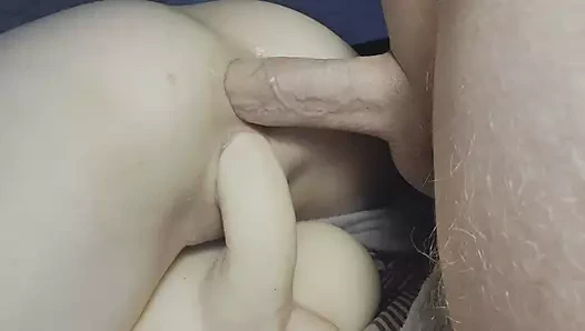 Mmf double penetration for small ass with double creampie in pussy