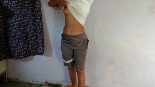 My young stepsister is in the room with her big boobs pressed in her pussy and is desperate to fuck her ass