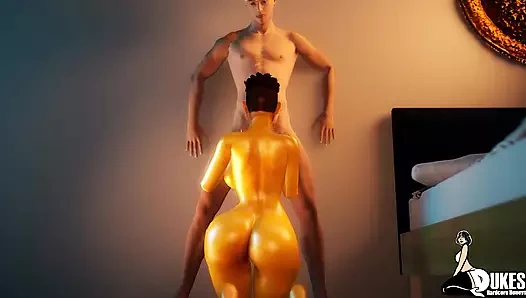 Altın bir succubus belirir ve bir otel misafirini doruğa çıkmaya hazır olana kadar sikikleri