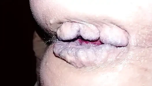 Gaping in the shower with a shampoo bottle