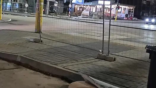 Thick and big Bulgarian cock gets hard in public on the street and squirts cum