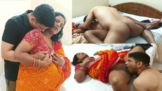 Güzel Hintli yenge evde seksi sari içinde kayınbiraderi ile sert seks yapıyor