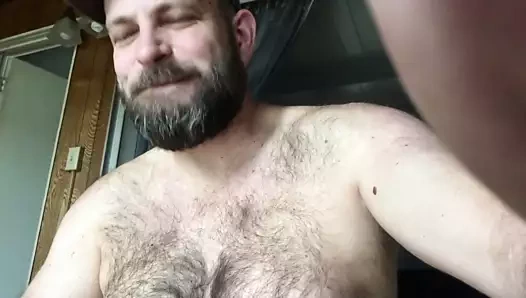 Hariy Dad sneaks off to the back room to Jerk