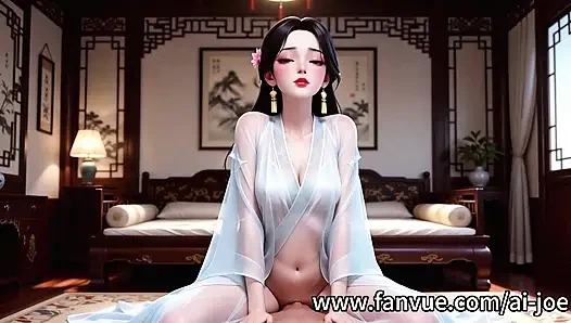 Çinli bir kız, eski kostüm, oral seks, ses çok hoş. ve meme ucu stimülasyonu, ai-generate, iki