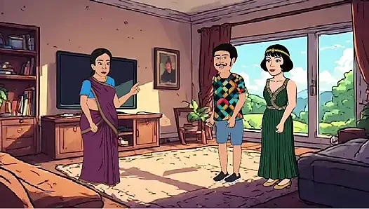 Hintli yenge ve evli kadın üçlü seks