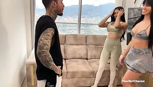 İki ateşli Venezuelalı kız kişisel antrenörlerini sikiyor