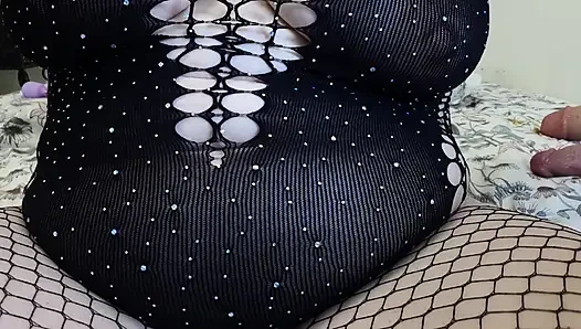 Thick Babe In Fishnets Pounds Her Hairy Pussy Hard With Dildos - Close Up Dripping Orgasm