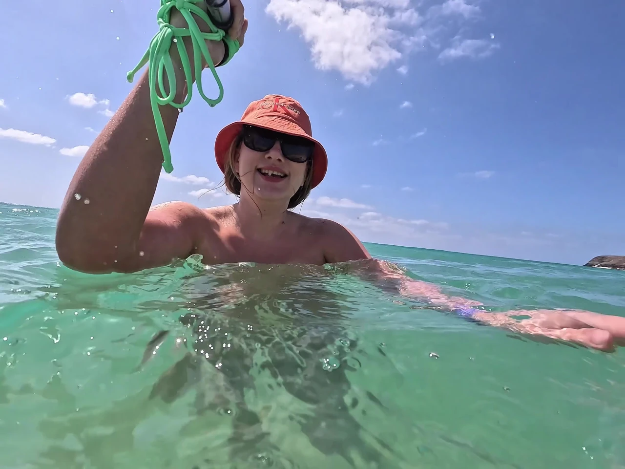 Naughty Blonde Pees in the Ocean Outdoor and Swimming Underwater