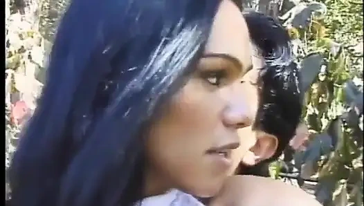 Şanslı adam orman çayırında bu muhteşem güneş yanığı travesti Claudia'nın ağzını ve göt deliğini dolduruyor