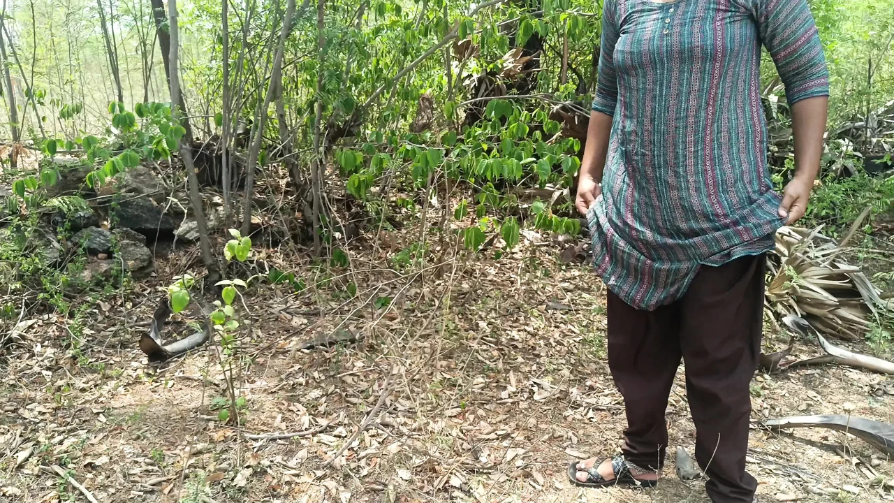 Step brother enjoying housewife breast squeeze in outdoor forest side