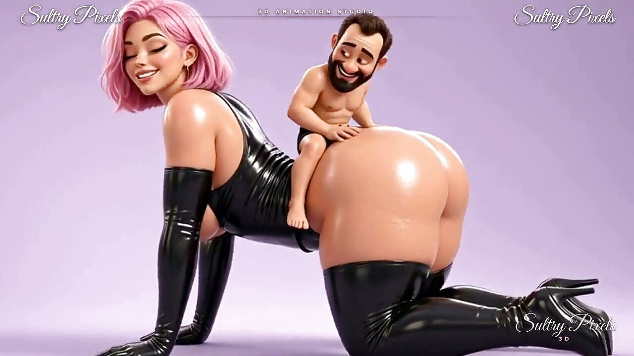 Minik adam pembe saçlı lateks sahibenin büyük yuvarlak tırmanıyor