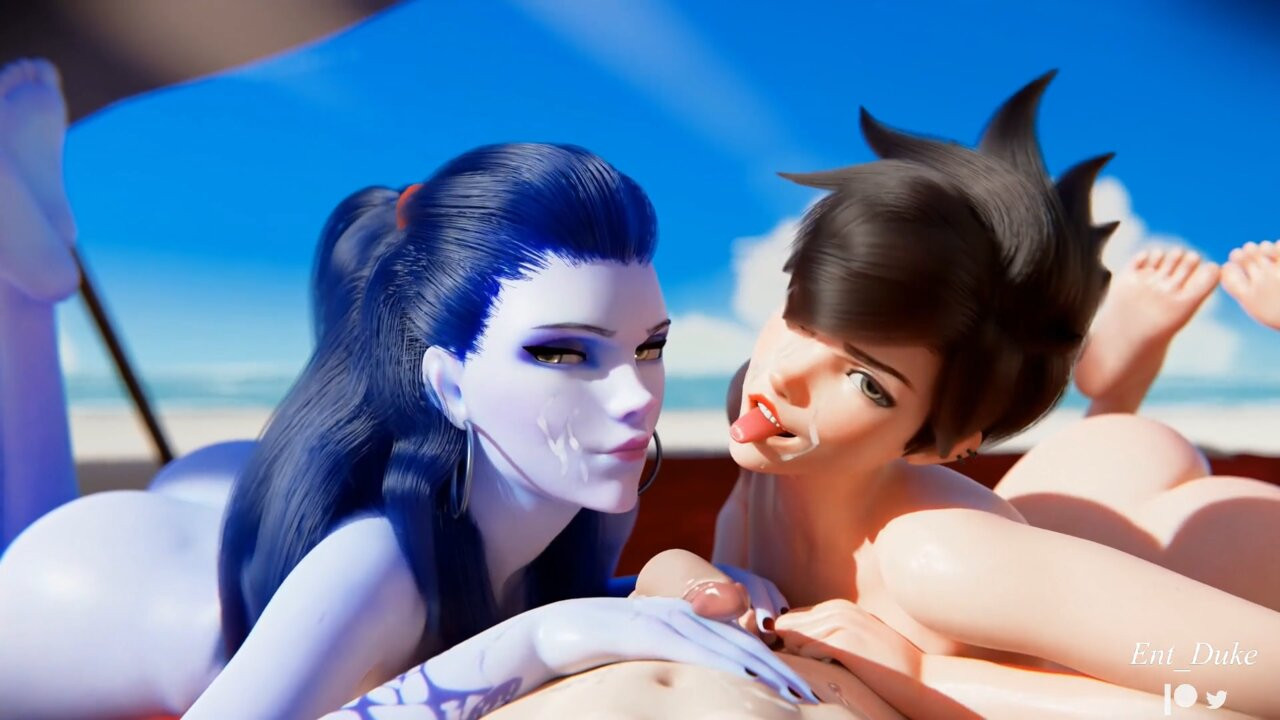 Overwatch - dul kadın ve izleyici plaj gününde emmek ve sikmek (sesli animasyon)