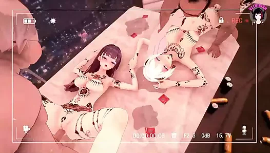Siyah et çubukları için gönüllü olarak et tuvaleti haline gelen kız kardeşler Kiyana (3D HENTAI)