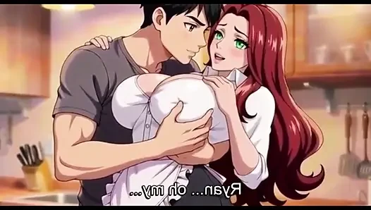 Üvey anne üvey oğluna mutfakta seksi tarzda özel bir rekrep öğretiyor