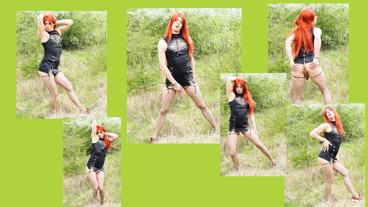 Seksi kızıl saçlı travesti azdırıyor ve işiyor
