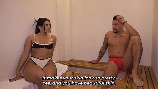 Sex between strangers - Big-bootied woman gets fucked by muscular man in the sauna