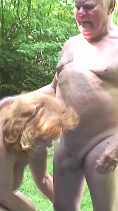 Grandpa and grandma have hard sex in the middle of the German forest | Clip 1