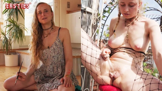 Ersties - luna lateksini yağlıyor ve dildoyla kendi içinde derinlere kayıyor