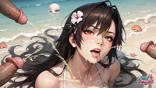 5-milky-stroke Beach Bliss: Woman Drenched in Creamy Semen