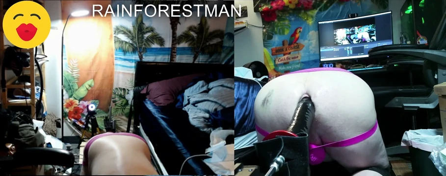RAINFOREST-MAN SPLIT SCREEN Seks makinesinde Black Destroyer kullanıyor.