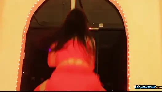 Mature DJ shows off during party and shows everything