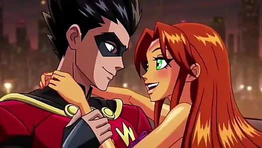 STARFIRE VE ROBIN BUHARLı ÇATı KATı ROMANTIZMI - ateşli 3 boyutlu anime çift