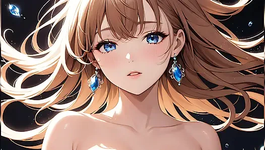 Ağırlıksız sakinlik - ai kız saçı havada yüzerken yumuşak bir şekilde göz kırpıyor