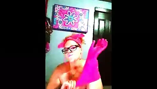 Pembe lastik eldiven kedi parmak sikme